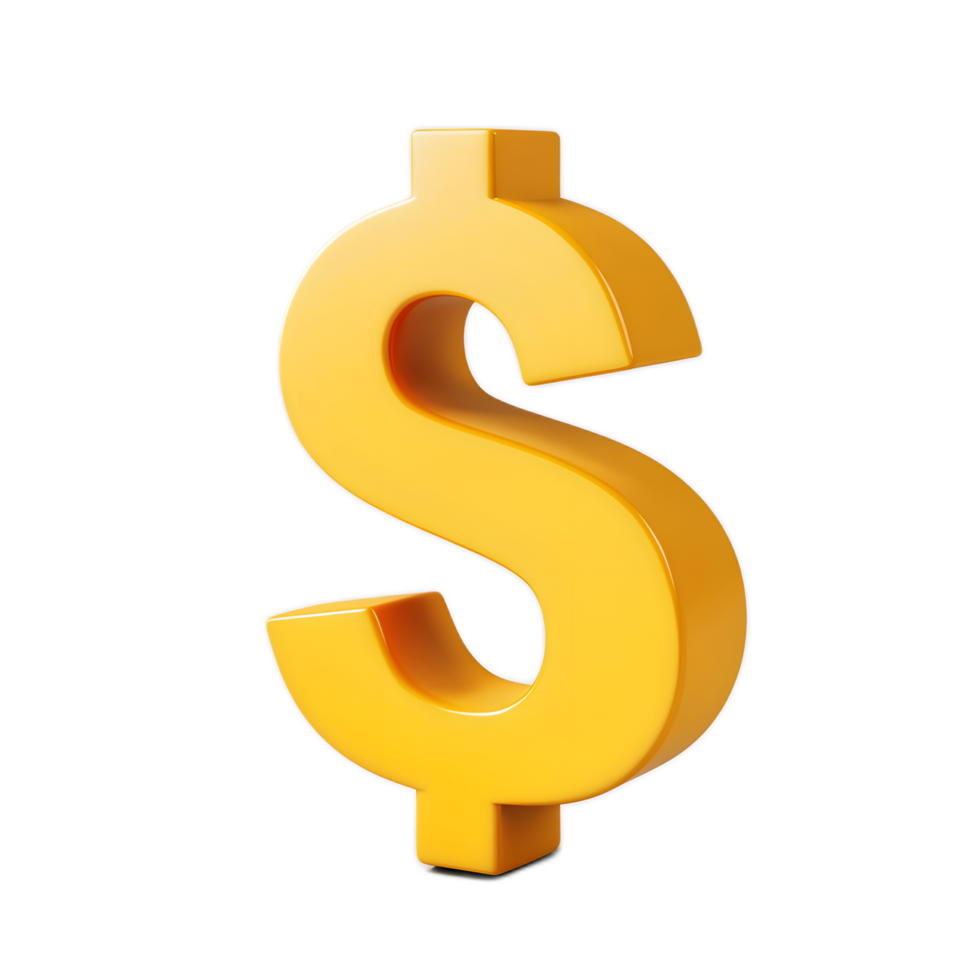 Golden Dollar Sign on White Background Representing Wealth and Financial Prosperity png