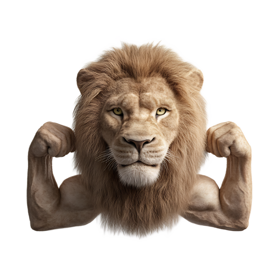 Muscular Lion with Powerful Arms Showcasing Incredible Strength and Dominance in the Wild png