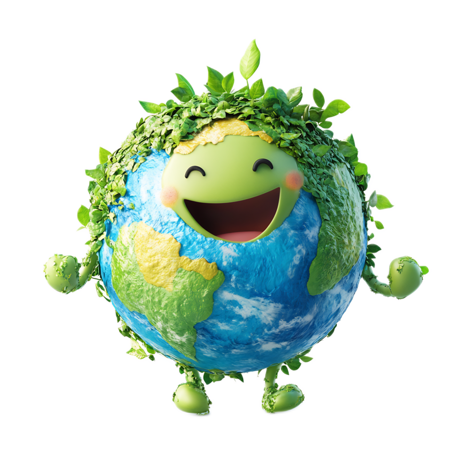 Happy Eco-Friendly Earth Character with Lush Vegetation png