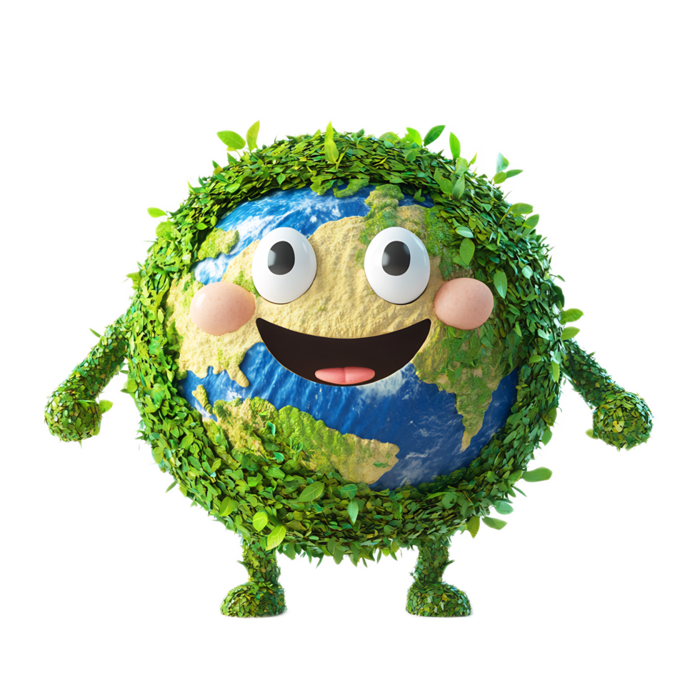 Happy Eco-Friendly Cartoon Earth Character with Smiling Face png