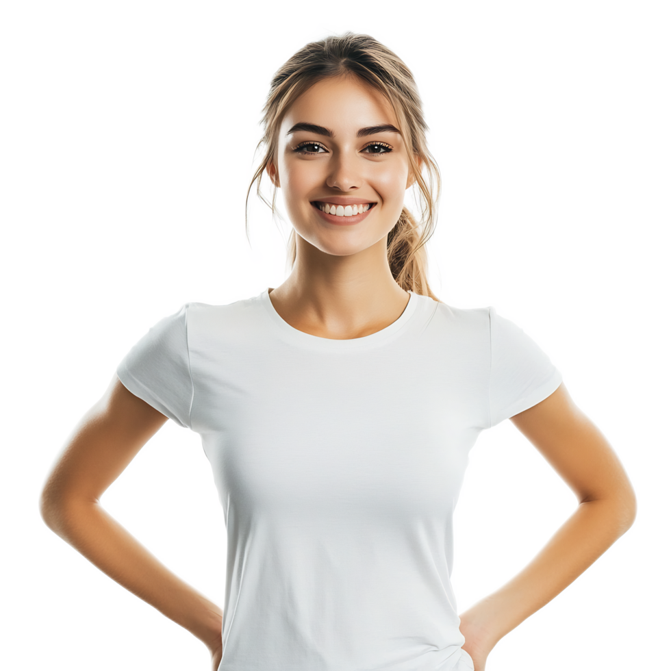 Happy smiling young caucasian woman with healthy smooth face skin posing in studio png