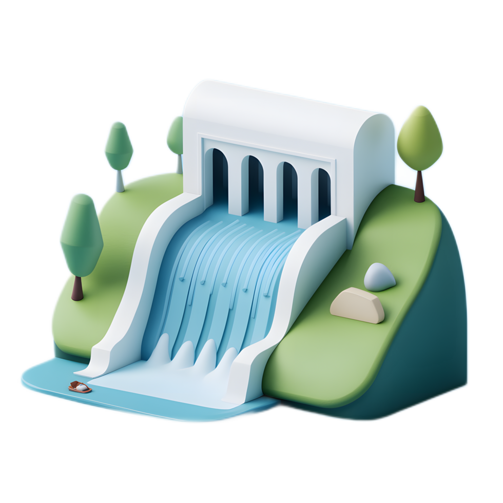 Hydropower Dam Icon Cascading Waterfall and Renewable Electricity png