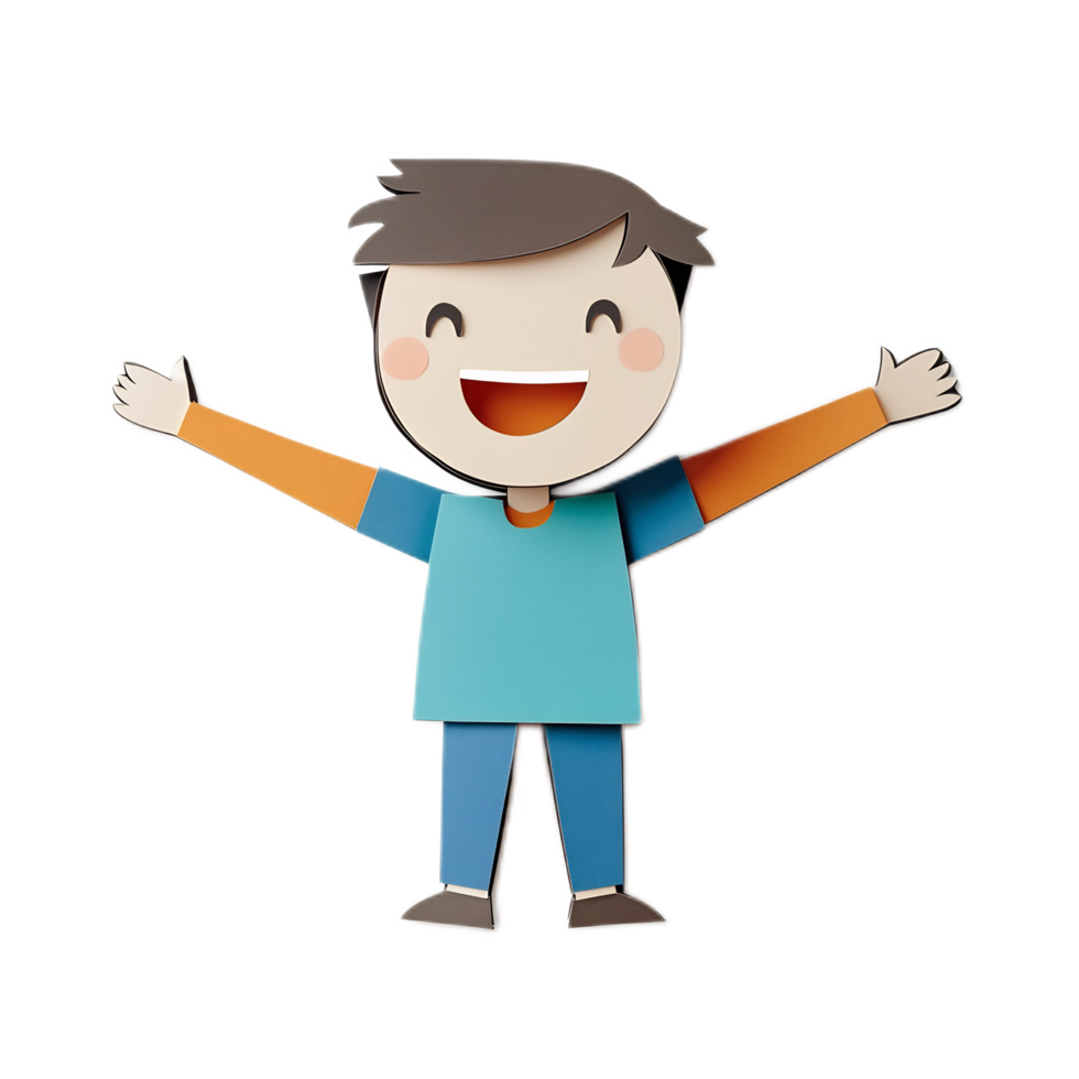 Happy papercraft character with welcoming arms in colorful cartoon style png