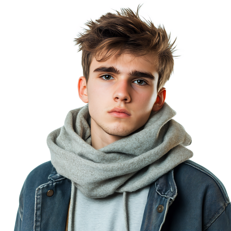 Handsome Young Man in Casual Attire Stands Thoughtfully in Urban City Setting png