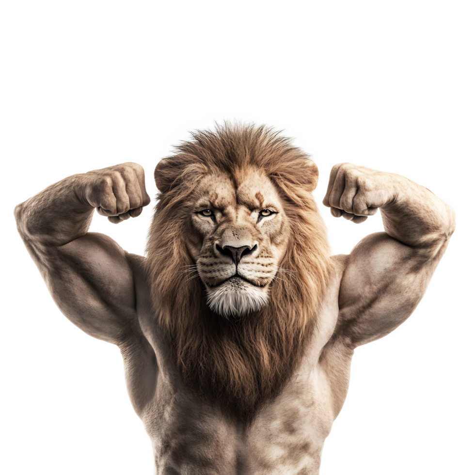 Powerful Lion Flexing Muscular Arms,Symbolizing Physical and Emotional Strength png