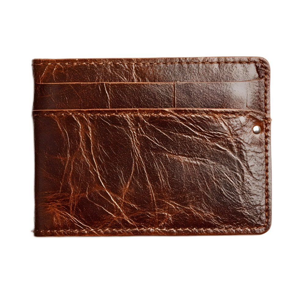 Closeup of a brown leather wallet with a sleek minimalist design and classic style png