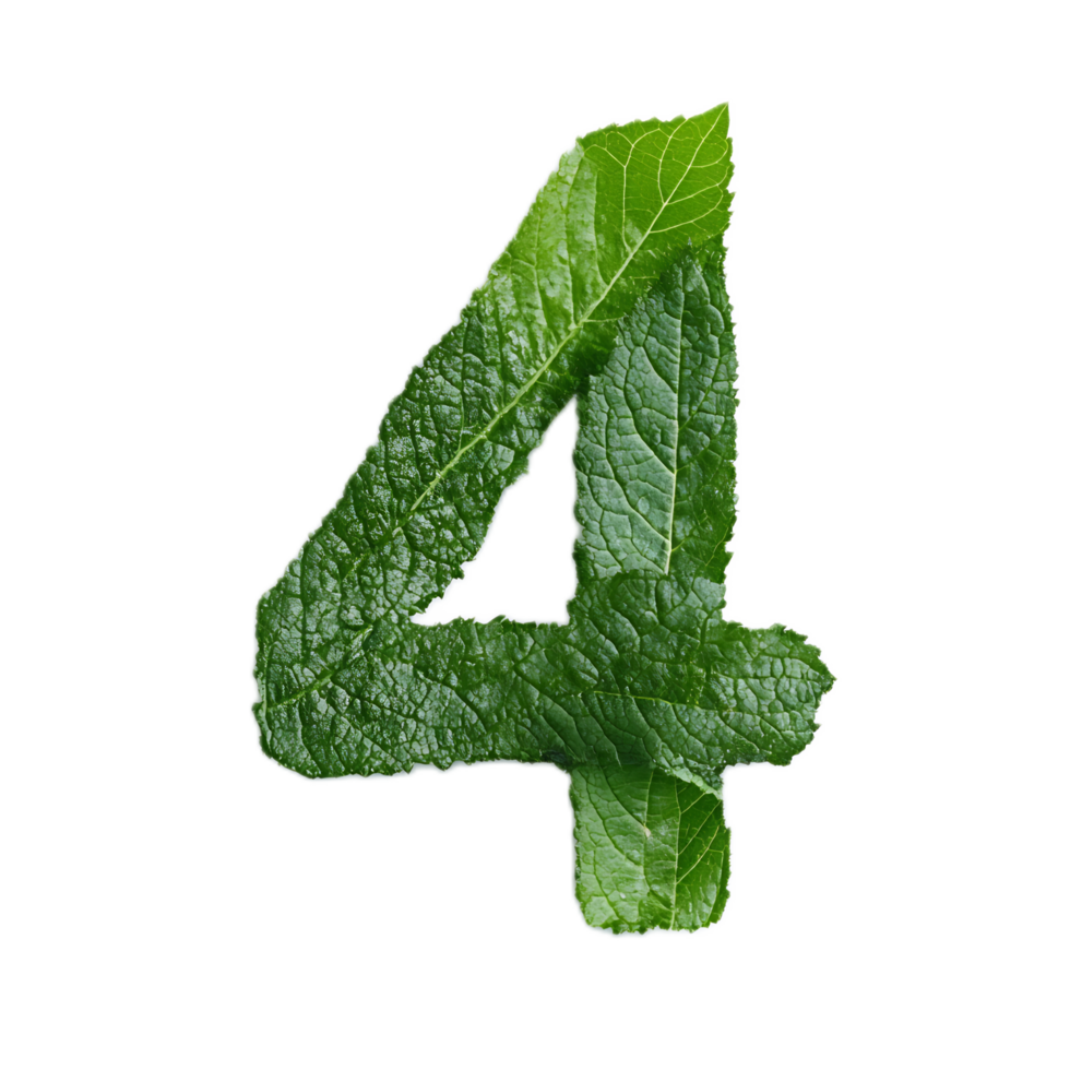 Leaf Forming Numeric Four in Natural Green Environment png