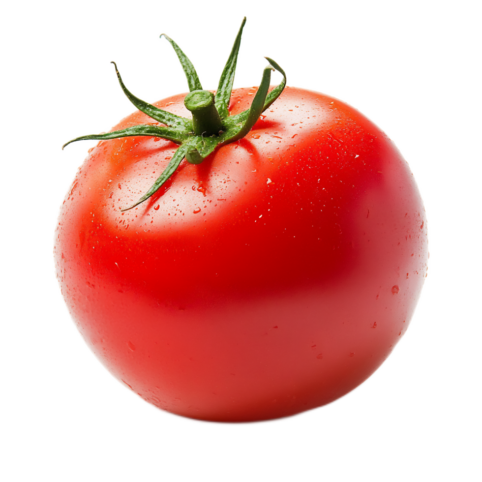 Juicy Red Tomato with Green Stem on White Background png