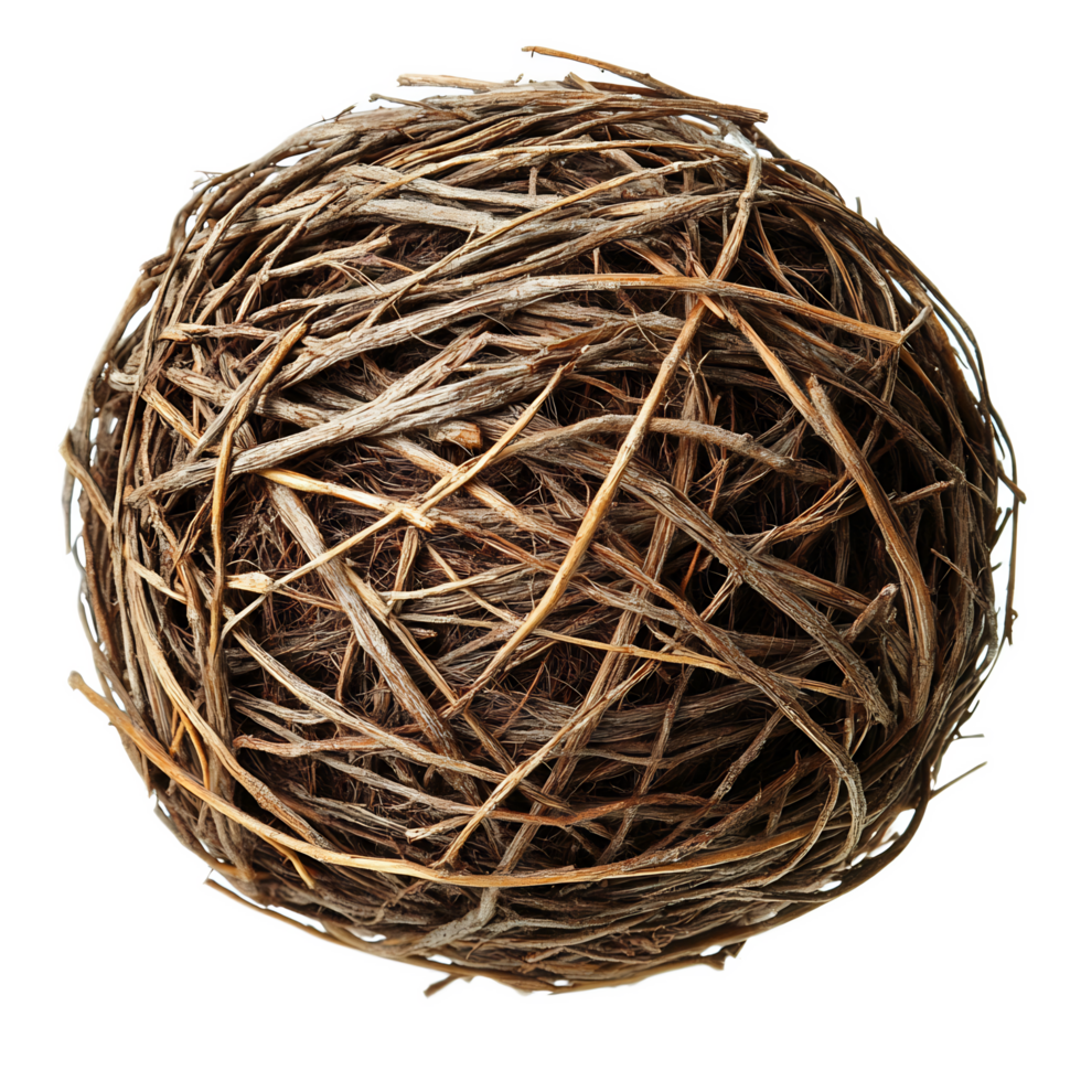 Intricate Tangled Nest-Like Wooden Ball Sculpture with Natural Textures and Patterns png