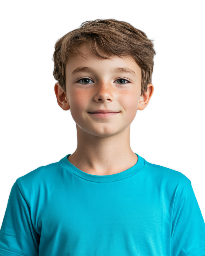 Cheerful Young Boy in Turquoise Shirt Smiling Confidently png