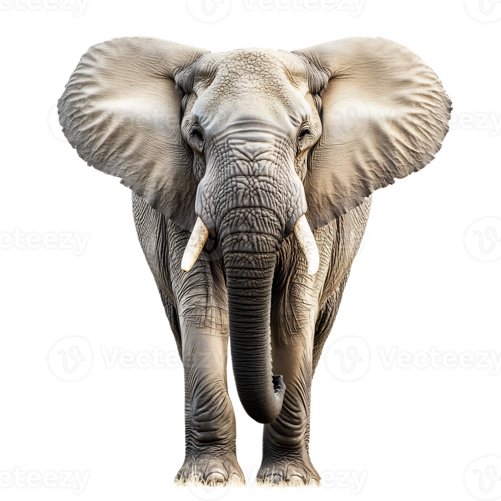 Majestic Gray Elephant with Raised Trunk in African Savanna Habitat png