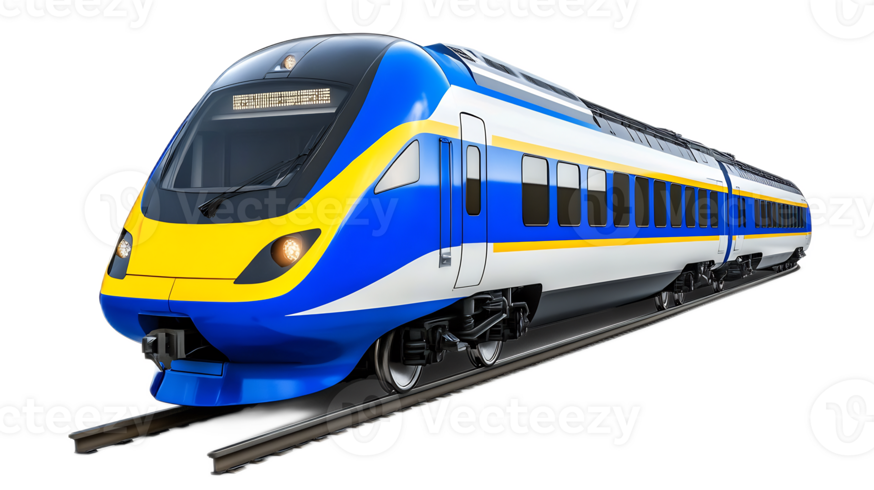 Modern Blue and Yellow Commuter Train on Railway Track png