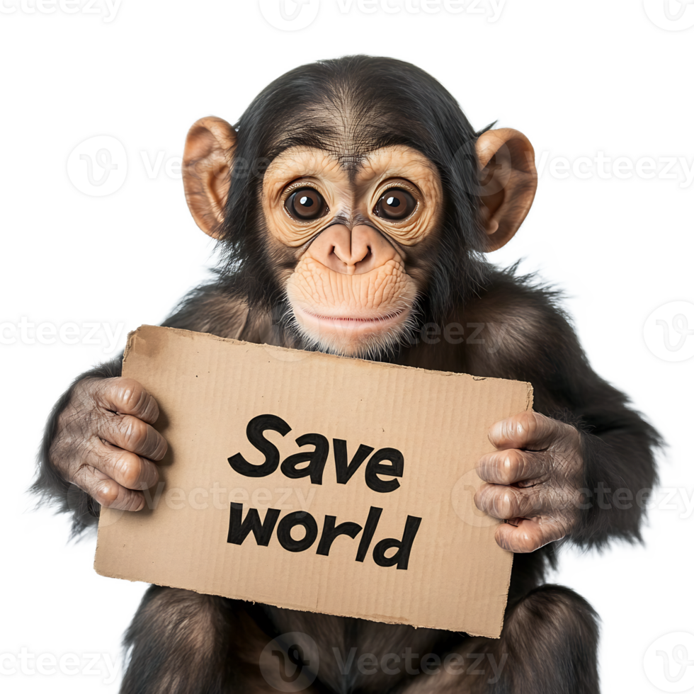 Monkey Holding Save World Sign Promoting Environmental Conservation png