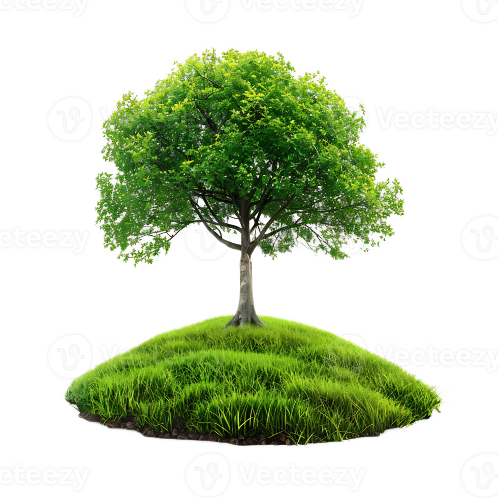 Lush green tree standing on grassy meadow in idyllic natural countryside landscape png