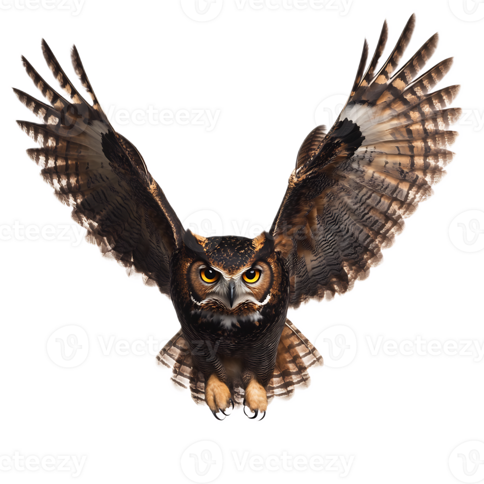 Majestic Owl with Unfurled Wings Soaring Through the Wild Environment png