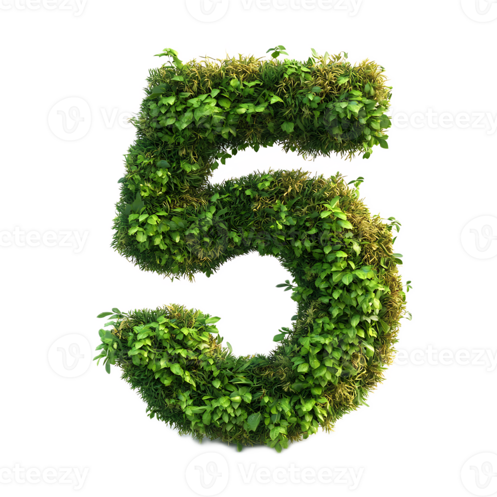 Lush Leaf-Formed Number 5 in Verdant Natural Environment png