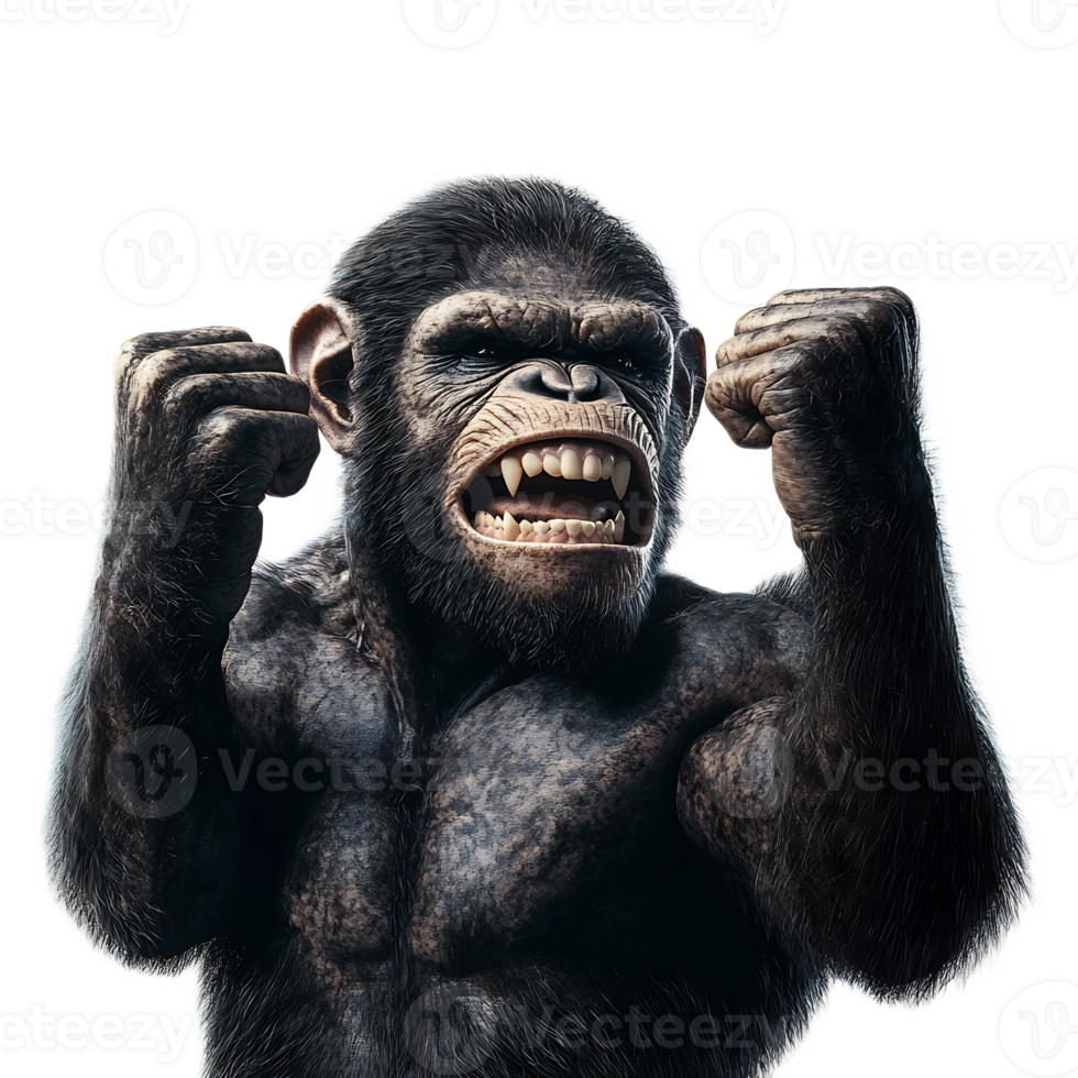 Powerful Simian with Fierce Expression Conveying Strength and Determination png