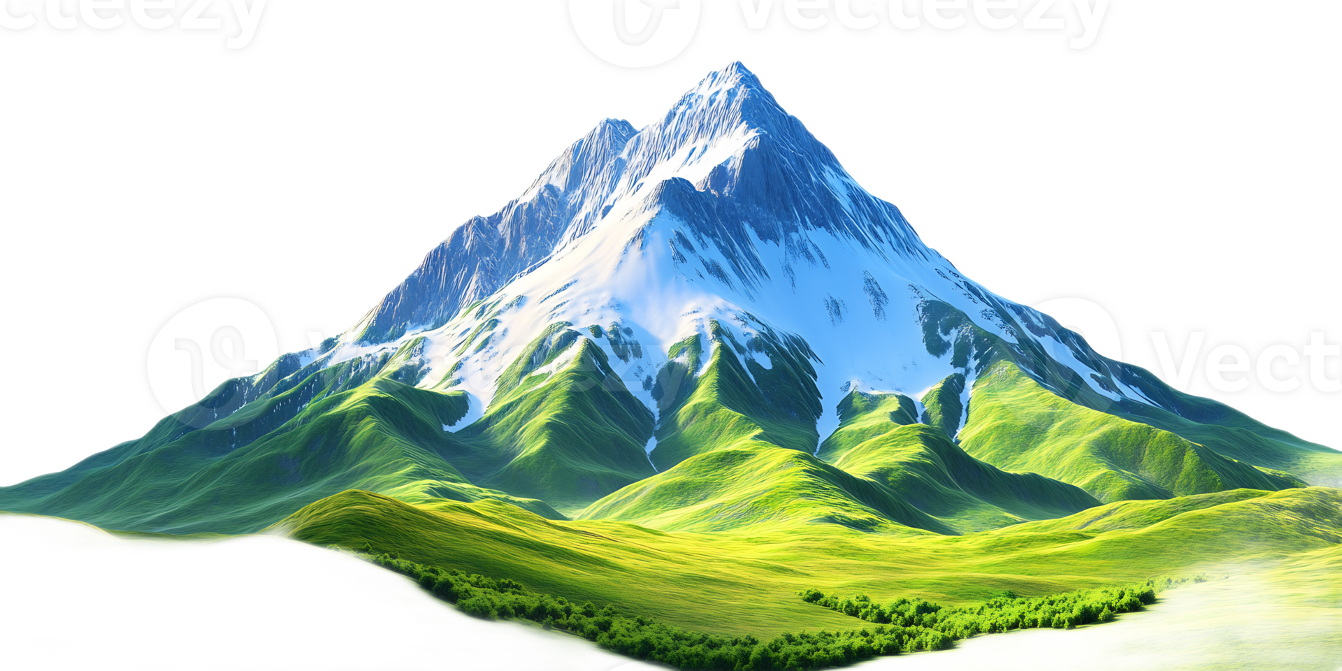 Majestic Snow-Capped Mountain Landscape with Lush Green Meadows and Pristine Scenery png