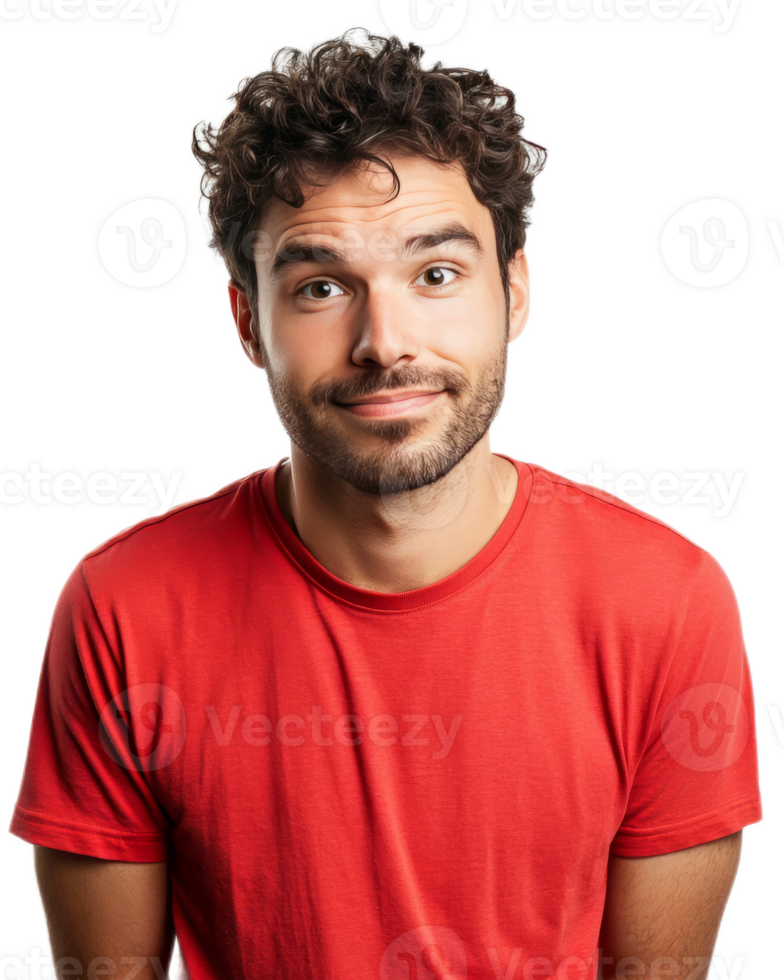 Confident and Friendly Young Man in Red Shirt Smiling at png