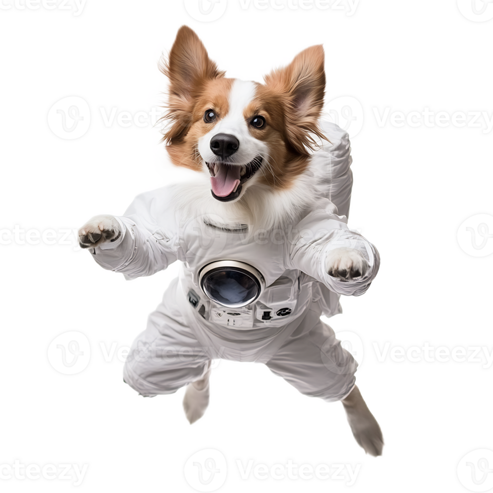Playful Canine Astronaut Exploring the Cosmos in Futuristic Space Suit png