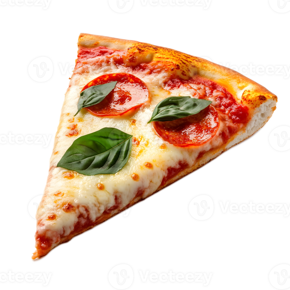 Mouthwatering Slice of Freshly Baked Italian Pizza with Vibrant Toppings and Aromatic Herbs png