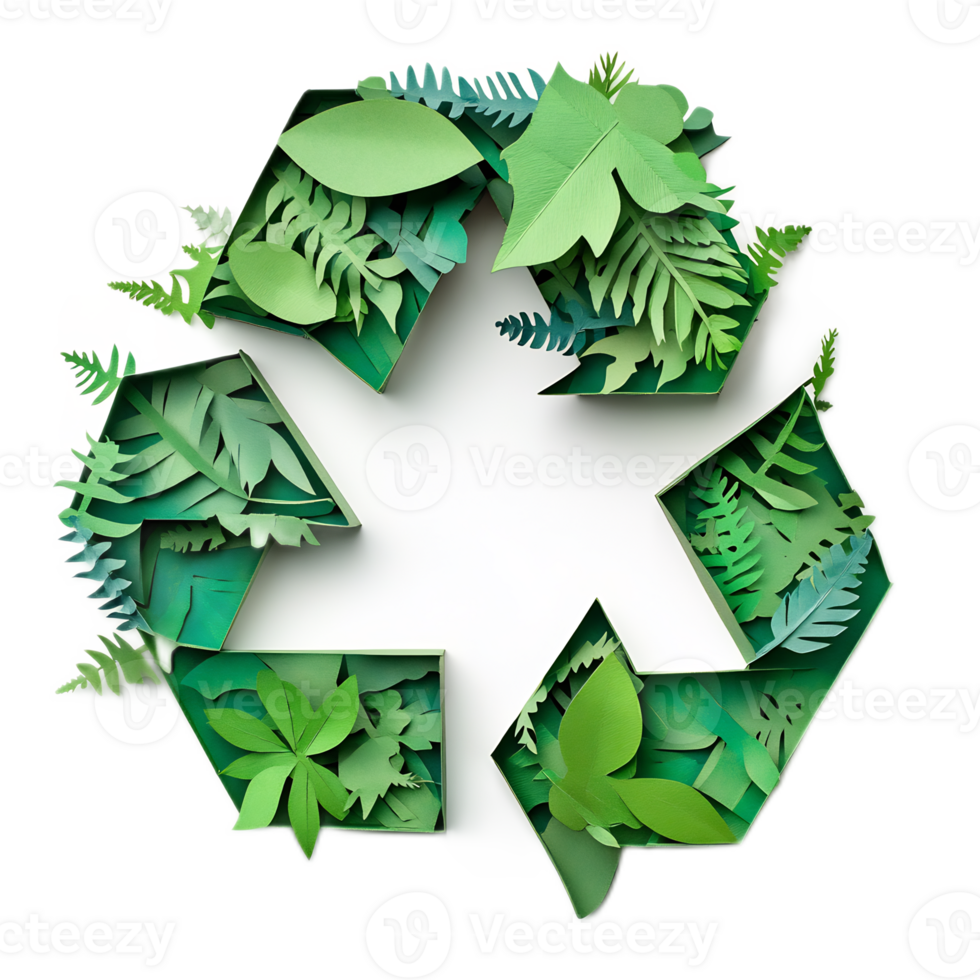 Papercraft Recycle Symbol with Layered Green Geometric Shapes and Eco-Friendly Concept png