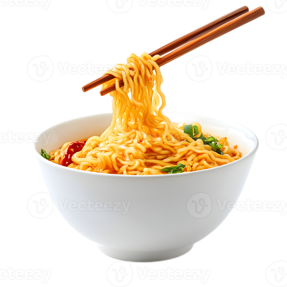 Delectable Asian Noodle Bowl with Chopsticks on the Table png