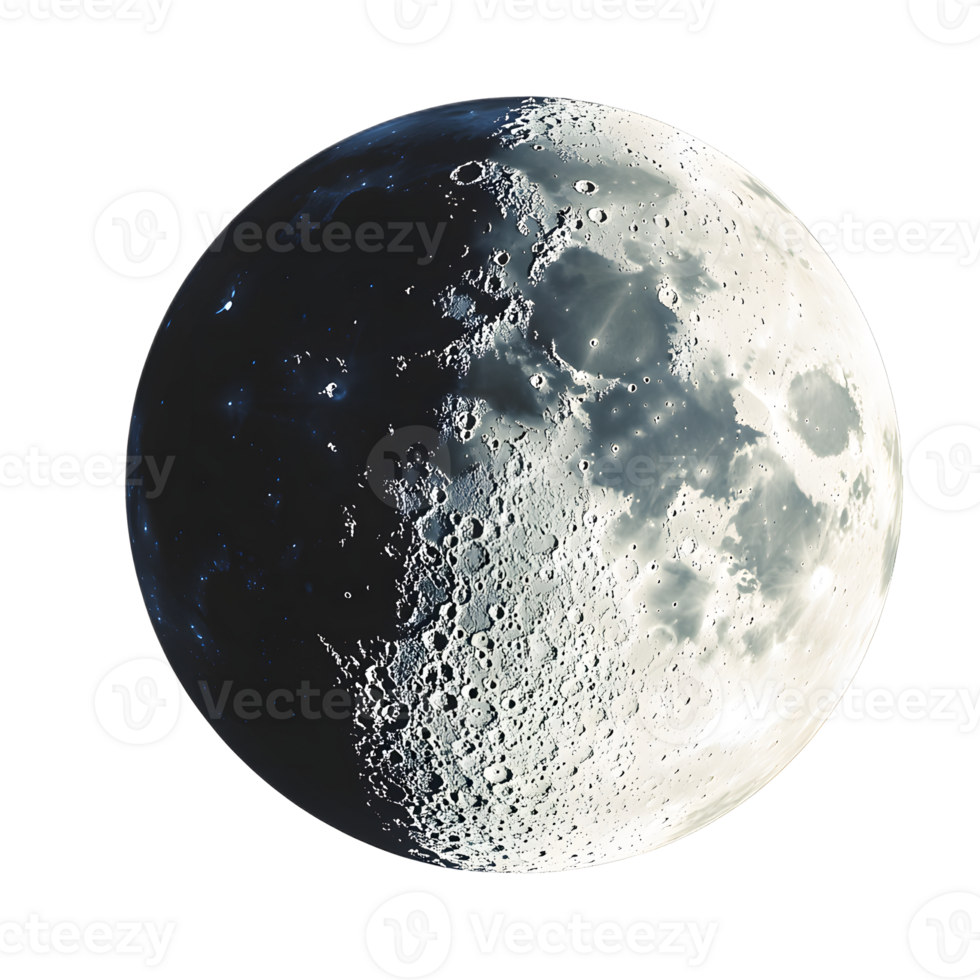 Detailed Monochrome Image of Dramatic Lunar Craters and Surface on a Serene Night Sky png
