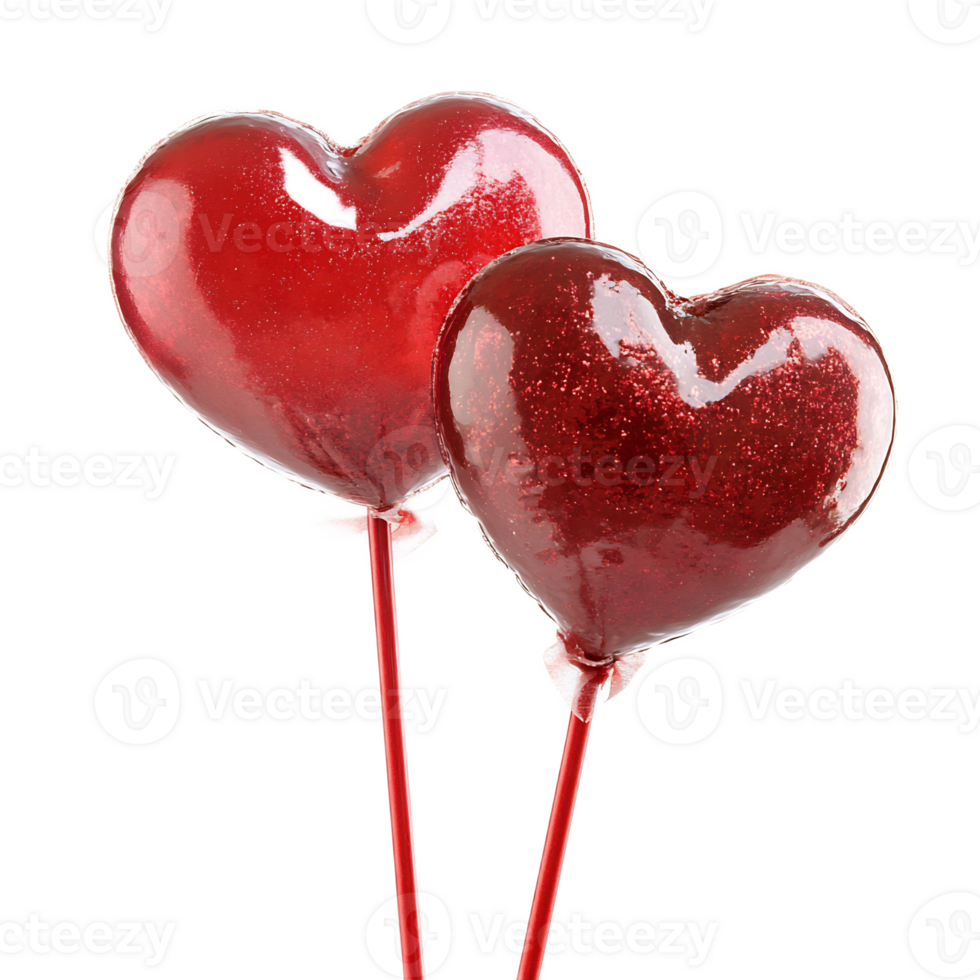 Pair of Red Glossy Heart Shaped Lollipops for Romantic Valentine's Day png