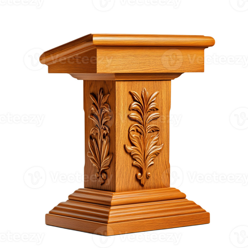 Ornately Carved Wooden Podium with Floral Design for Elegant Interior Decor or Event Presentations png