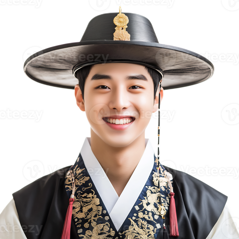 Cheerful Korean Man Wearing Traditional Hanbok Costume png