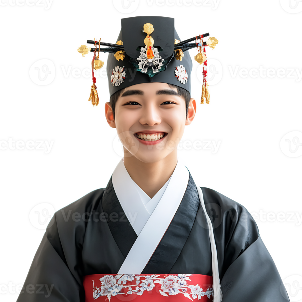 Smiling Young Asian Person Wearing Ornate Korean Traditional Costume png