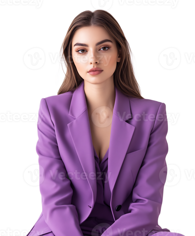 Confident and Stylish Professional Businesswoman in Purple Suit png