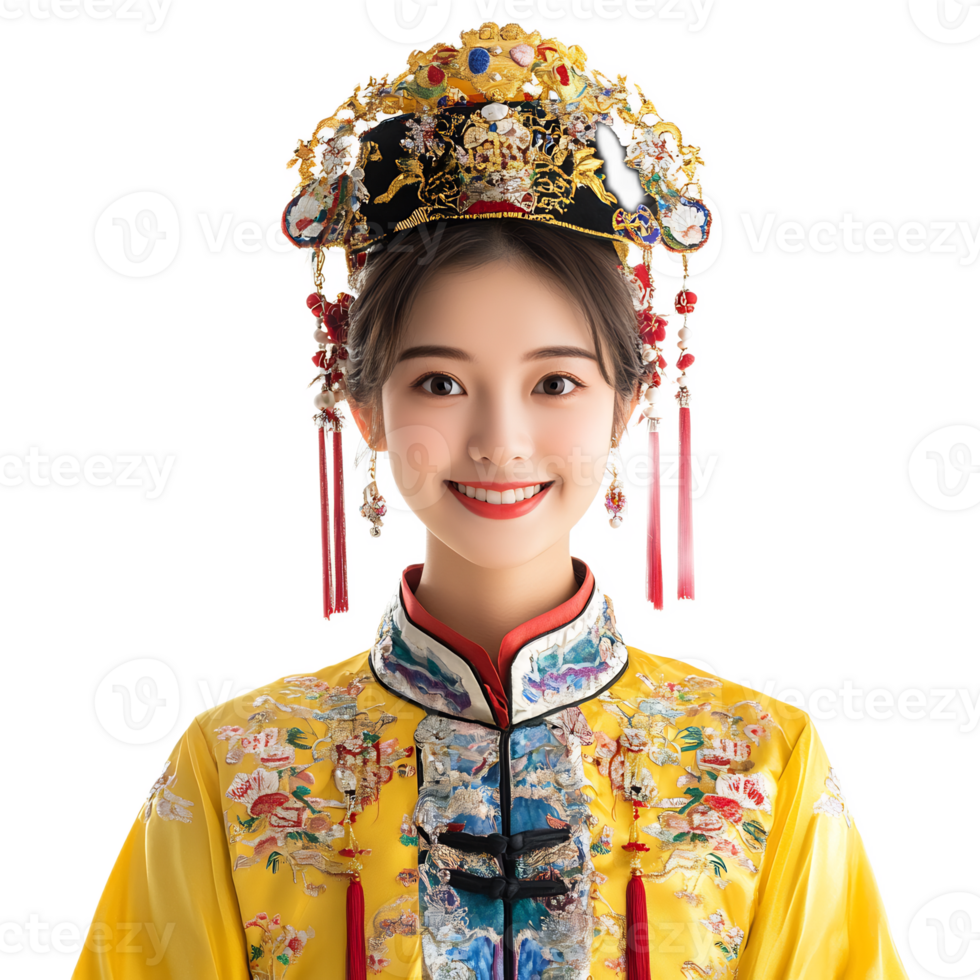 Joyful Chinese Woman in Ornate Traditional Costume png