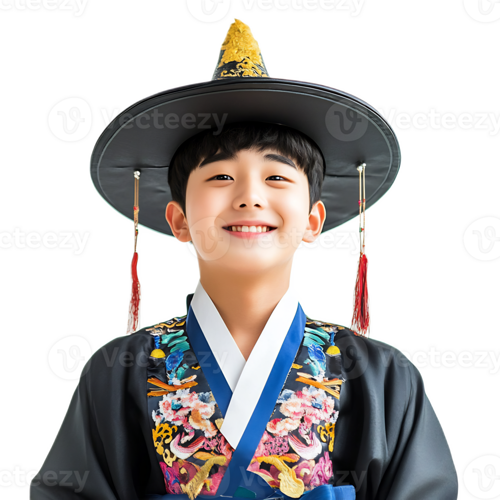Joyful Korean Man in Traditional Hanbok Costume Celebrating png