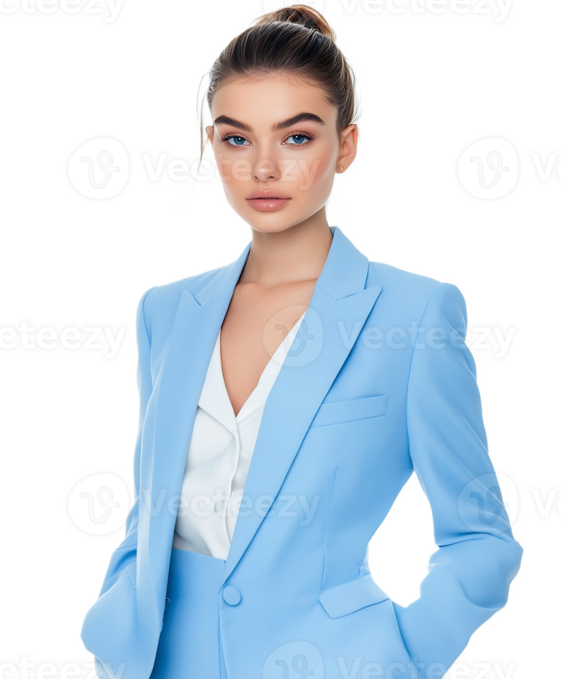Confident Young Businesswoman in Blue Suit Striking Pose png
