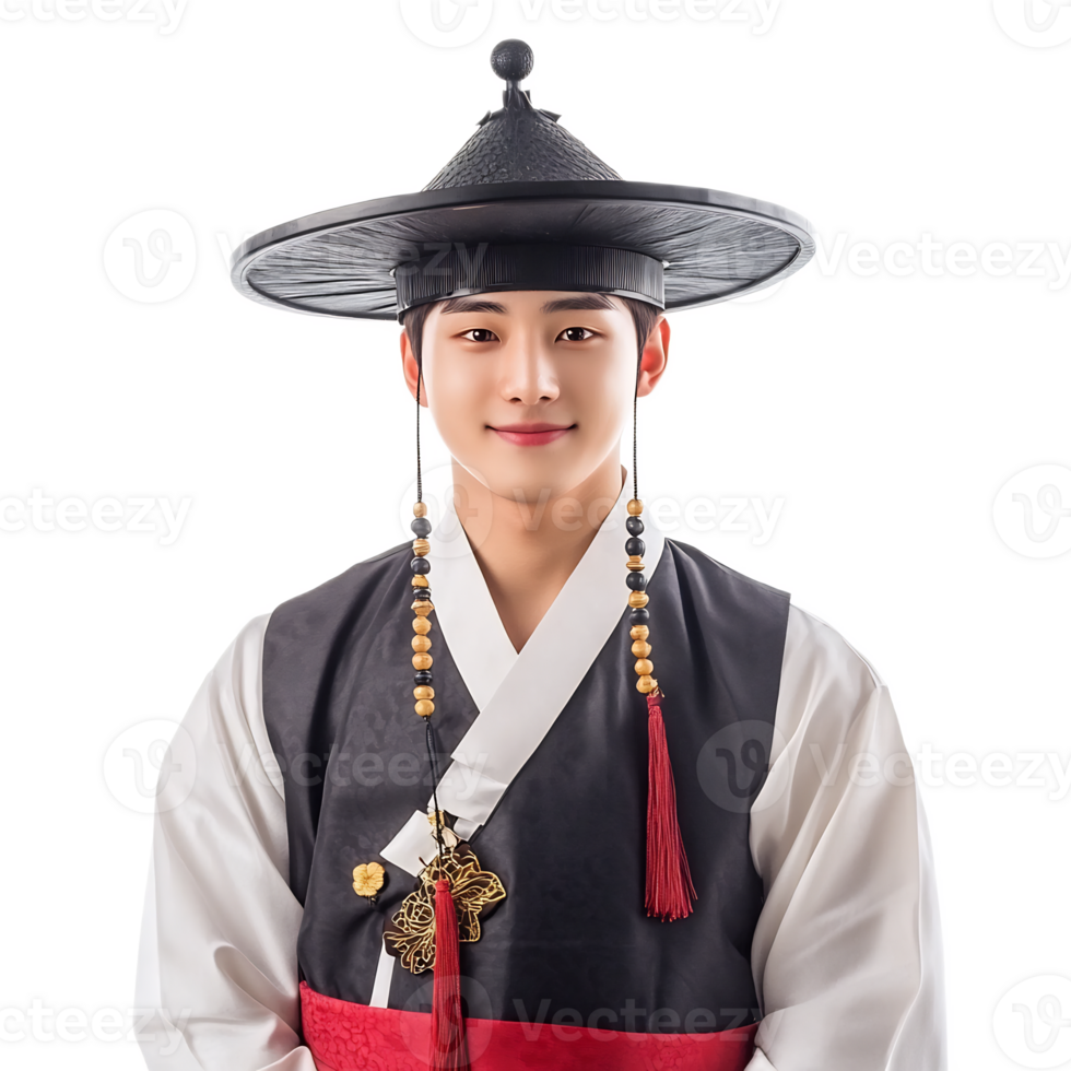 Smiling Young Person Wearing Vibrant Korean Traditional Costume png