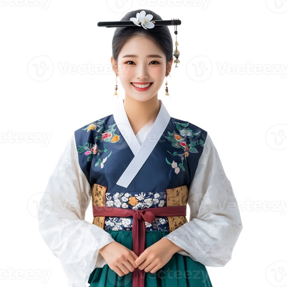 Portrait of Smiling Young Woman Wearing Traditional Korean Hanbok Costume png