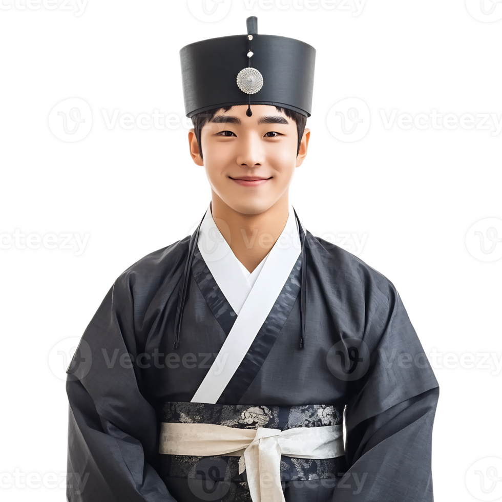 Portrait of Smiling Young Man Wearing Traditional Korean Hanbok Costume png