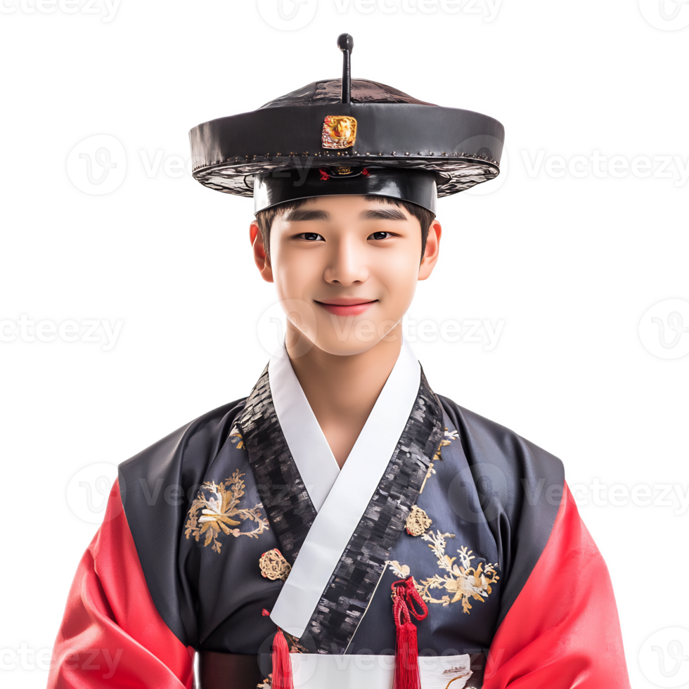 Cheerful Young Man in Korean Traditional Costume png