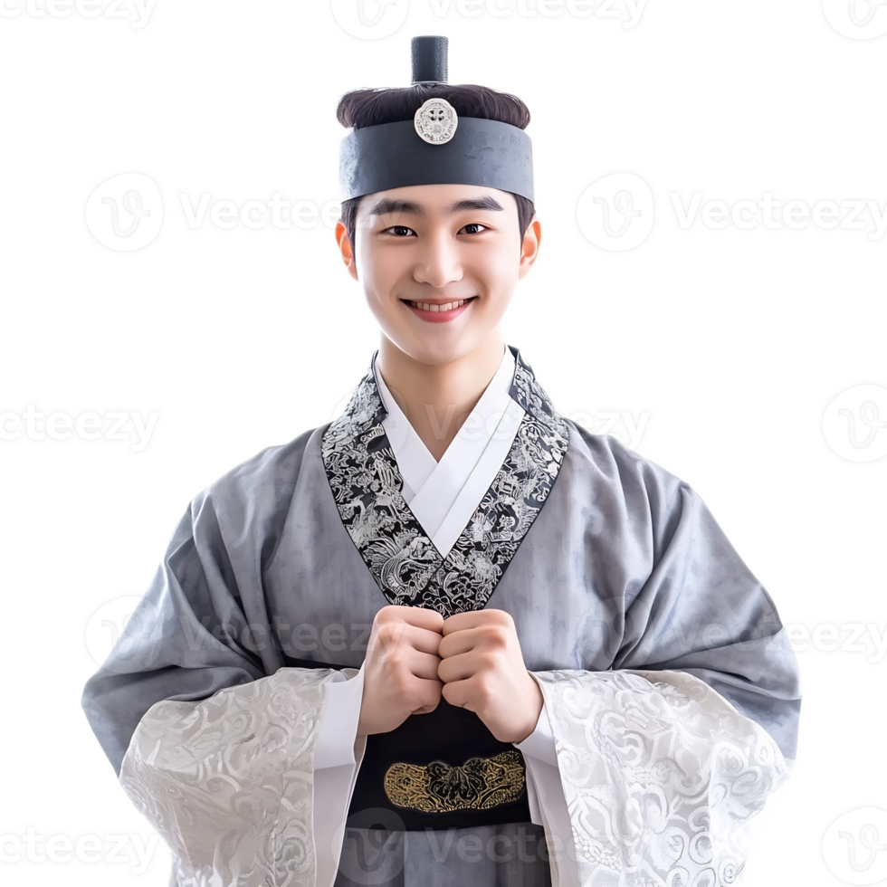 Cheerful Young Man Wearing Traditional Korean Hanbok Costume png
