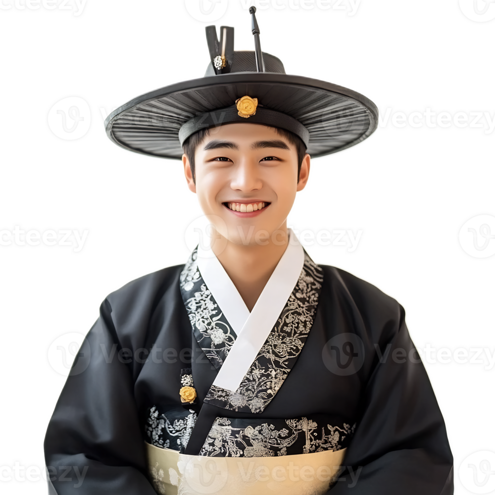 Smiling Korean Man Wearing Traditional Hanbok Costume Celebrating Culture png