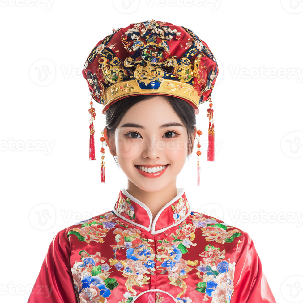 Radiant Young Woman Wearing Ornate Chinese Traditional Costume png