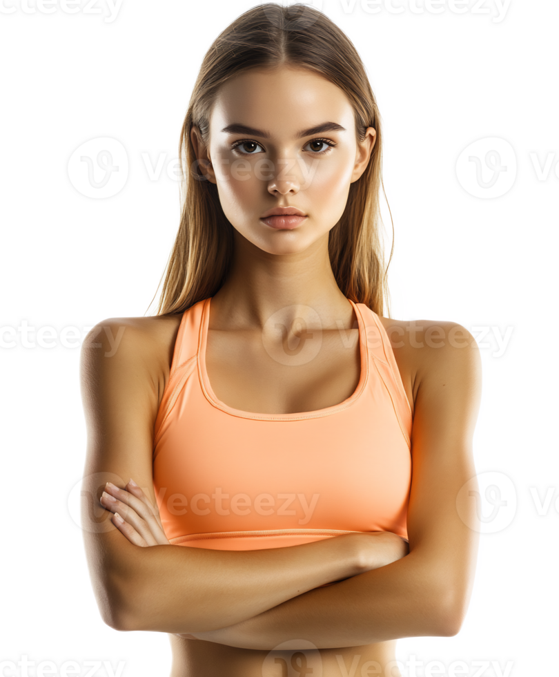 Confident and Determined Young Fitness Enthusiast Showcasing Her Strength and Athleticism png