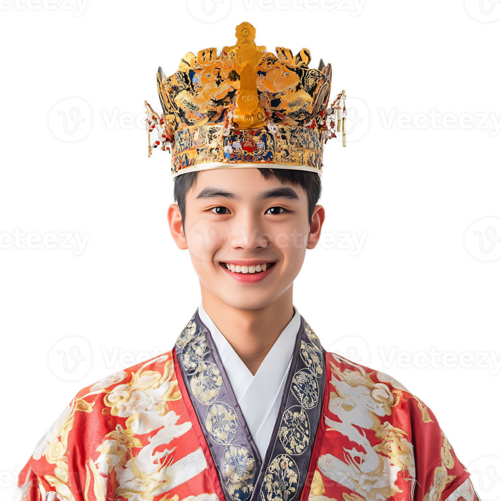 Smiling Asian Man Wearing Traditional Chinese Ceremonial Costume png