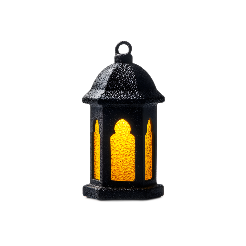 Ornate Ramadan or Eid Mubarak Lantern with Translucent Geometric Pattern and Glowing Illumination png