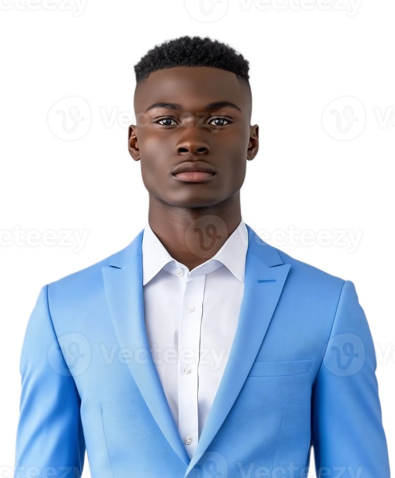 Serious Young Businessman in Blue Suit Posing Confidently in Studio png