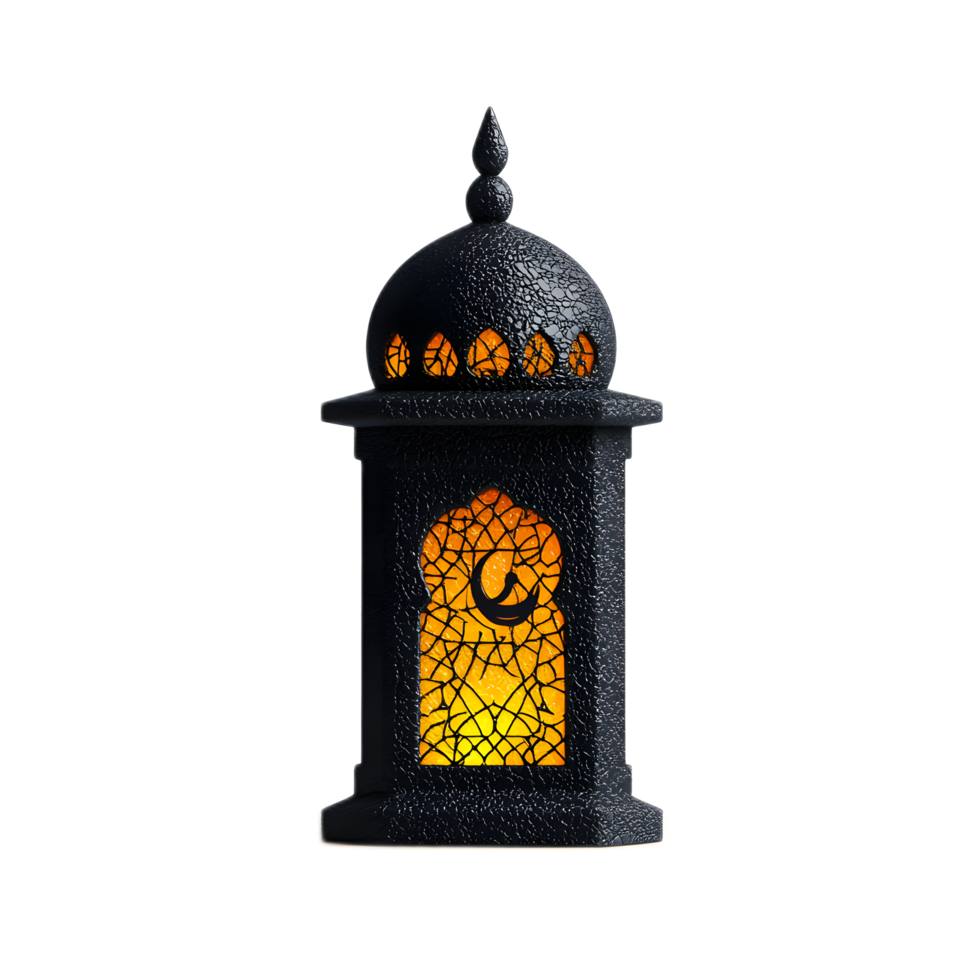 Intricate Ramadan or Eid Mubarak Lantern with Arabesque Patterns and Glowing Lights Suspended in the Night Outdoors png