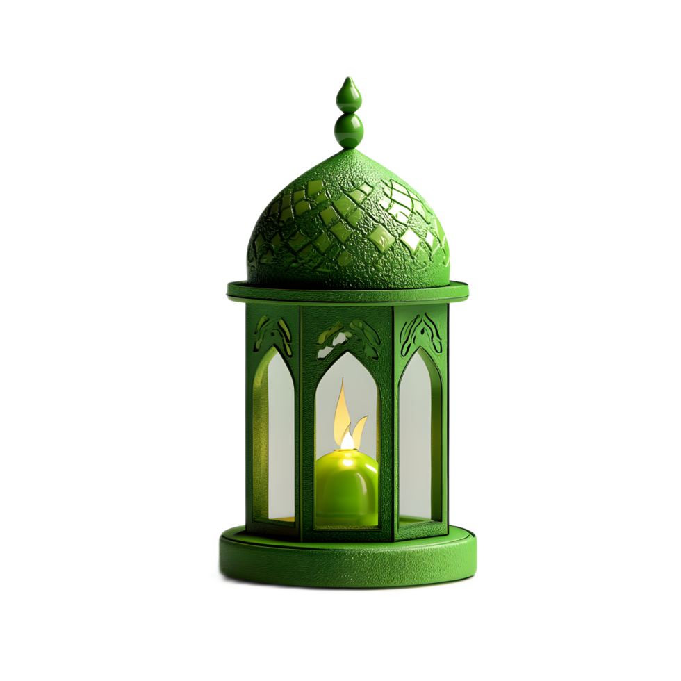 Illuminated Green Ramadan or Eid Mubarak Lantern with Geometric Pattern png
