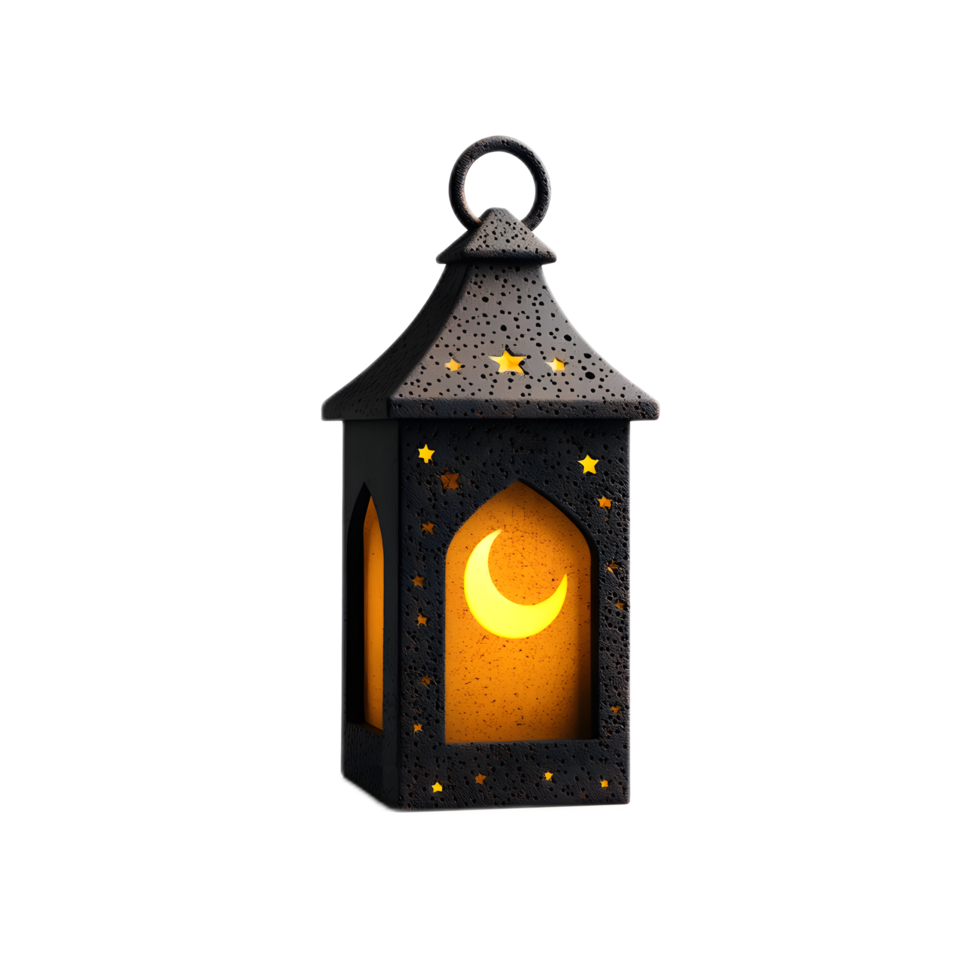 Ramadan Or Eid Mubarak Decorative Lantern With Glowing Flame And Crescent Moon Design png